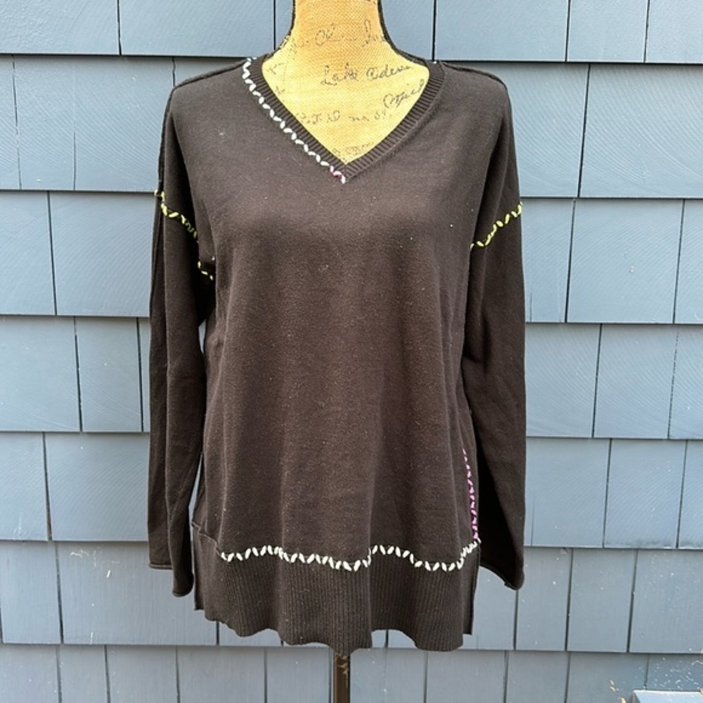🌈🌈🌈 Amici large black sweater with colorful whipstitch trim